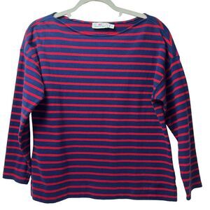 Vineyard Vines Striped Chambray Boatneck Long Sleeve Top Blue & Red Size S